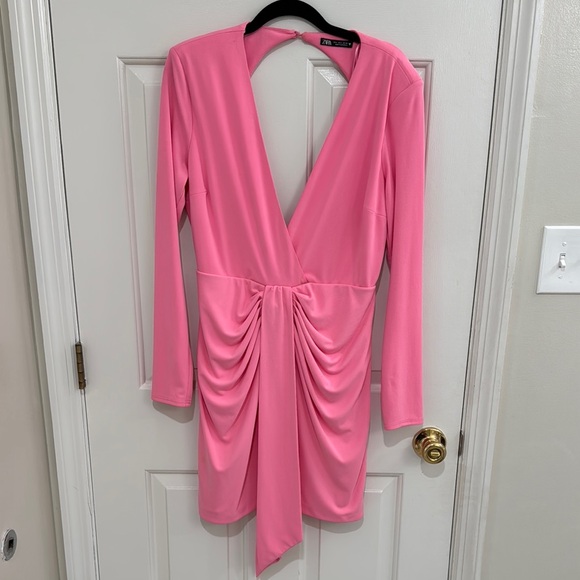 Zara | Dresses | Zara Pink Long Sleeve Draped Dress | Poshmark